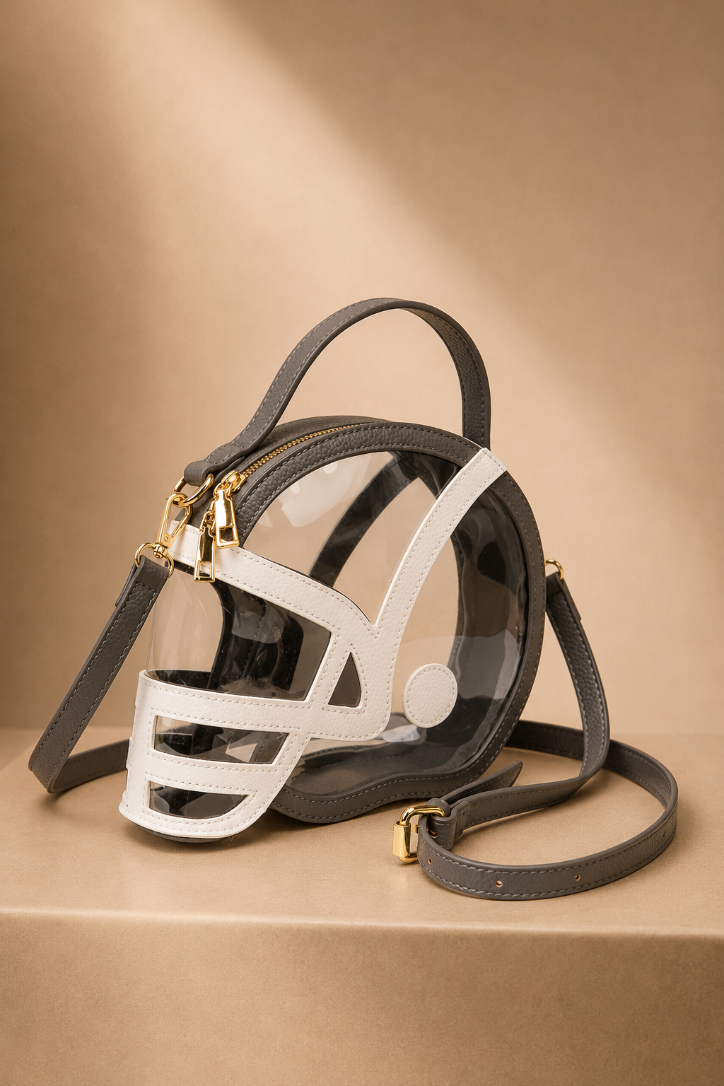 HELMET HANDLE CLEAR BAG PURSE Judith March GRAY/WHITE