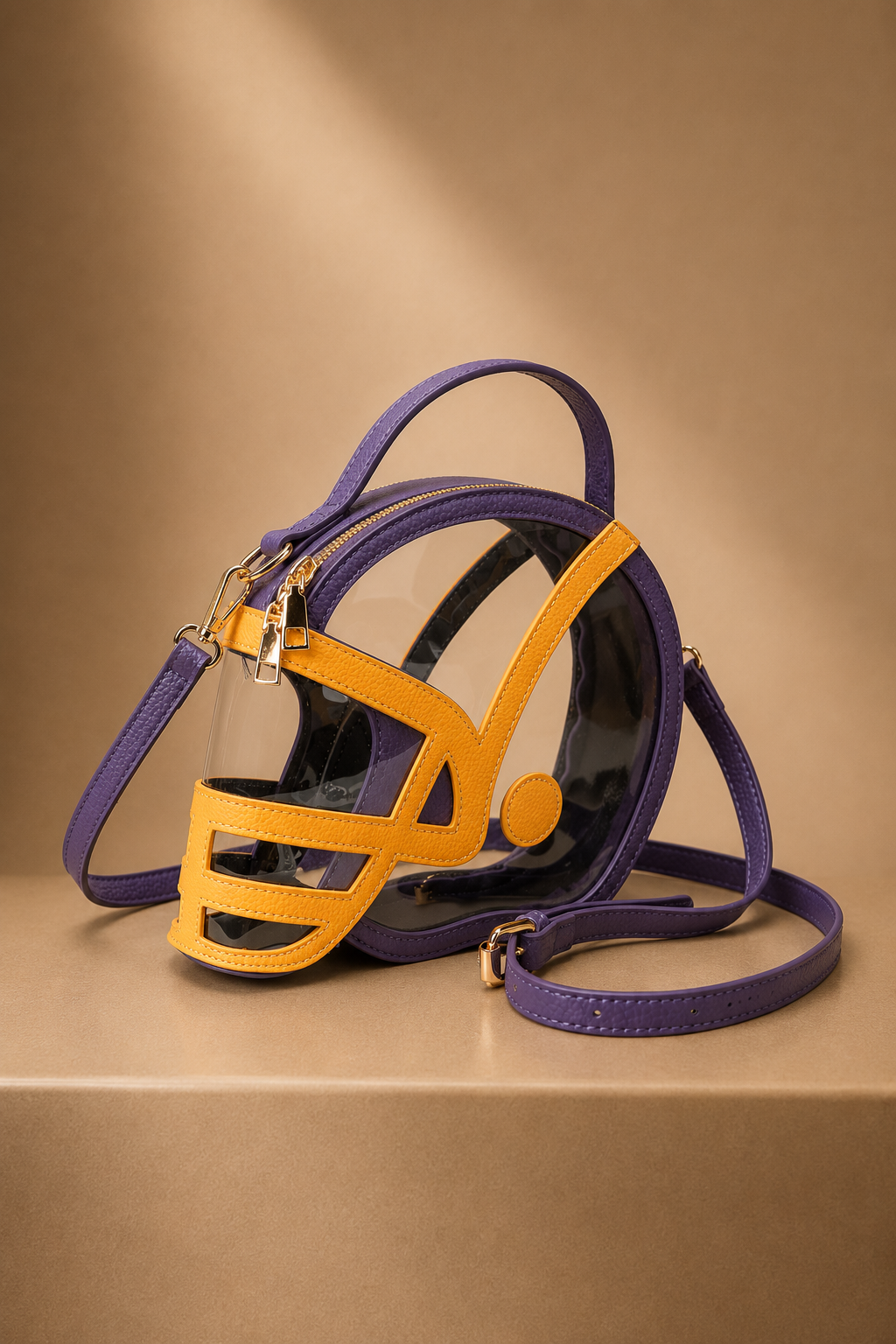 HELMET HANDLE CLEAR BAG PURSE Judith March PURPLE/YELLOW