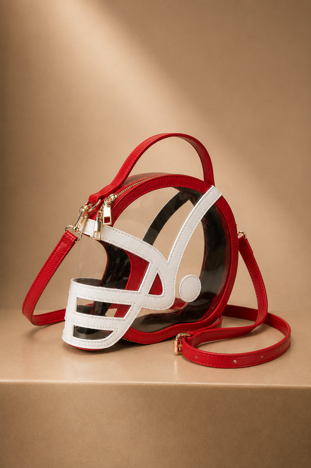 HELMET HANDLE CLEAR BAG PURSE Judith March RED/WHITE