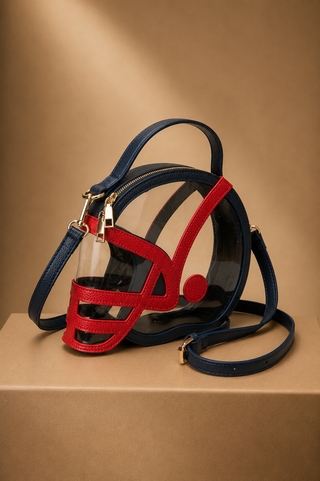 HELMET HANDLE CLEAR BAG PURSE Judith March NAVY/RED