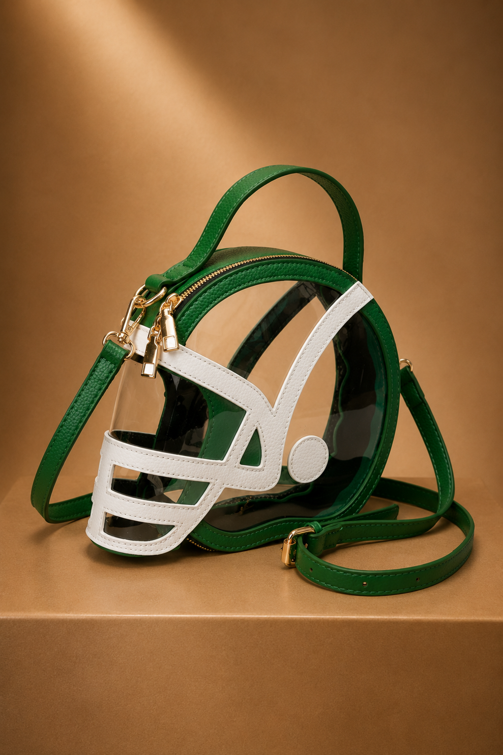 HELMET HANDLE CLEAR BAG PURSE Judith March GREEN/WHITE