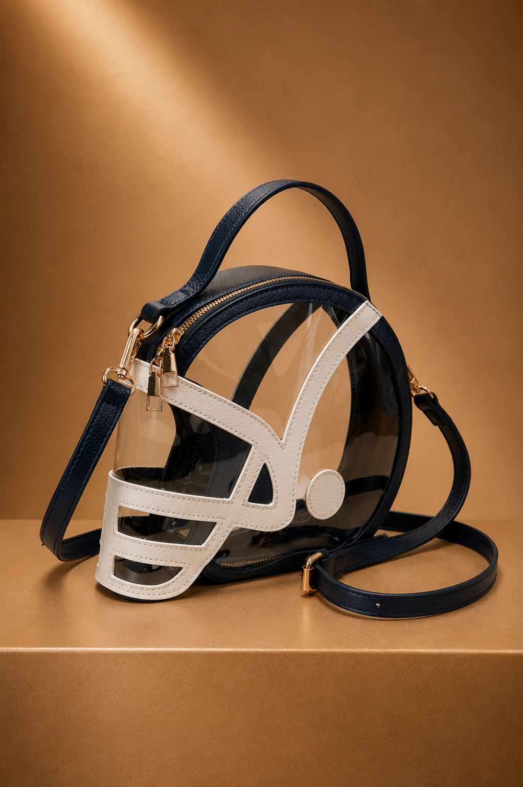 HELMET HANDLE CLEAR BAG PURSE Judith March NAVY/WHITE