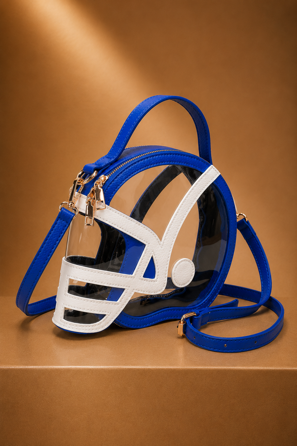 HELMET HANDLE CLEAR BAG PURSE Judith March ROYAL BLUE/WHITE