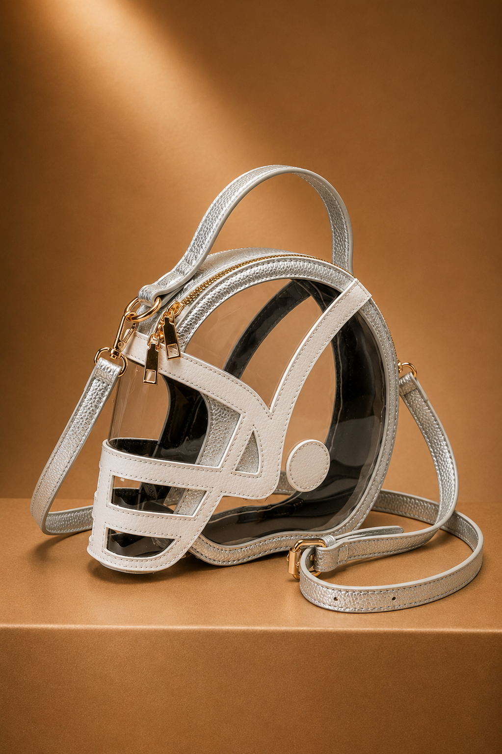 HELMET HANDLE CLEAR BAG PURSE Judith March SILVER/WHITE