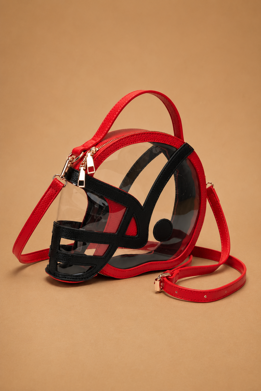 HELMET HANDLE CLEAR BAG PURSE Judith March RED/BLACK