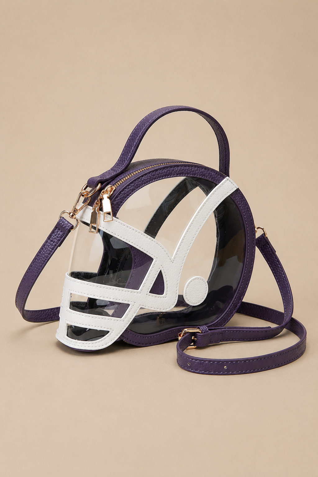 HELMET HANDLE CLEAR BAG PURSE Judith March PURPLE/WHITE