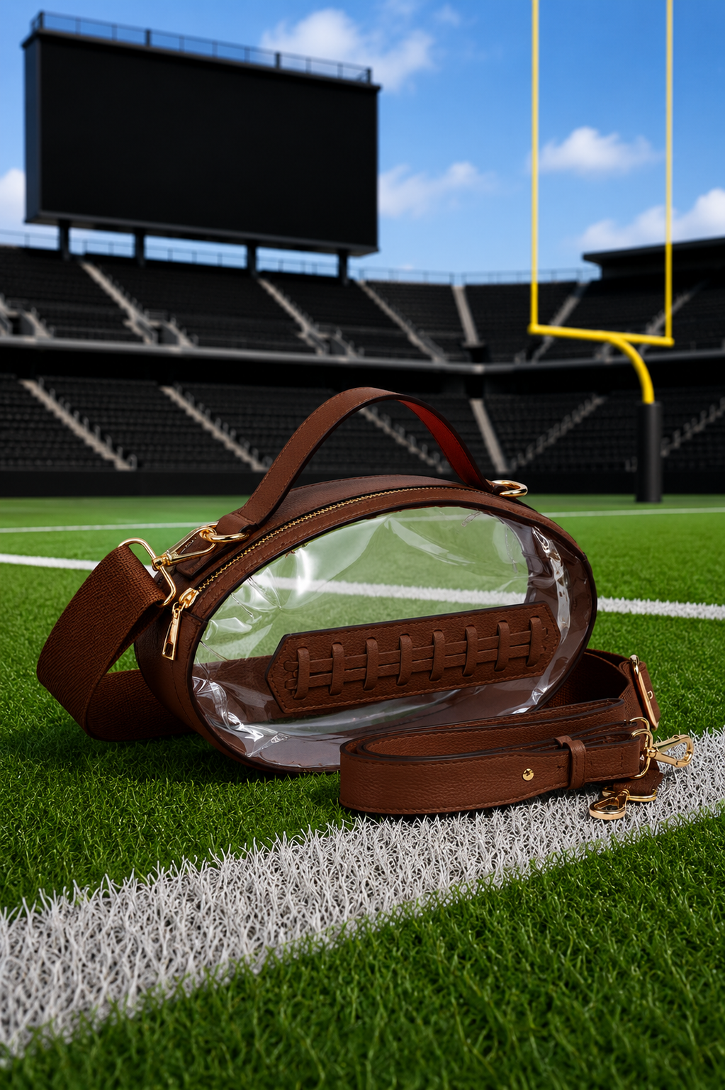 FOOTBALL CLEAR HANDBAGS PURSE Judith March DARK BROWN