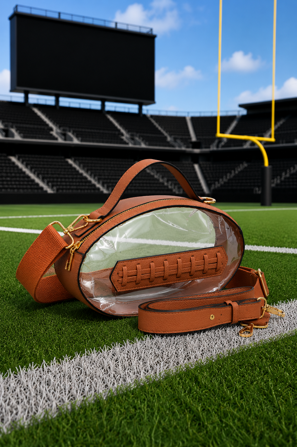 FOOTBALL CLEAR HANDBAGS PURSE Judith March LIGHT BROWN