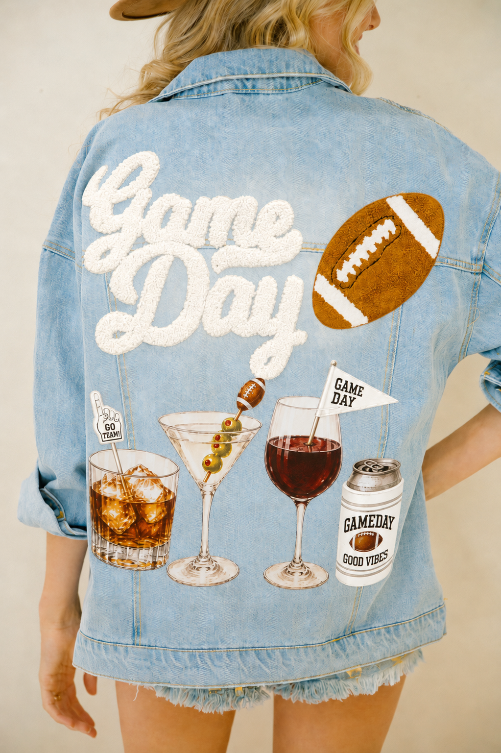COCKTAILS & KICKOFF BOYFRIEND DENIM JACKET SWEATER Judith March