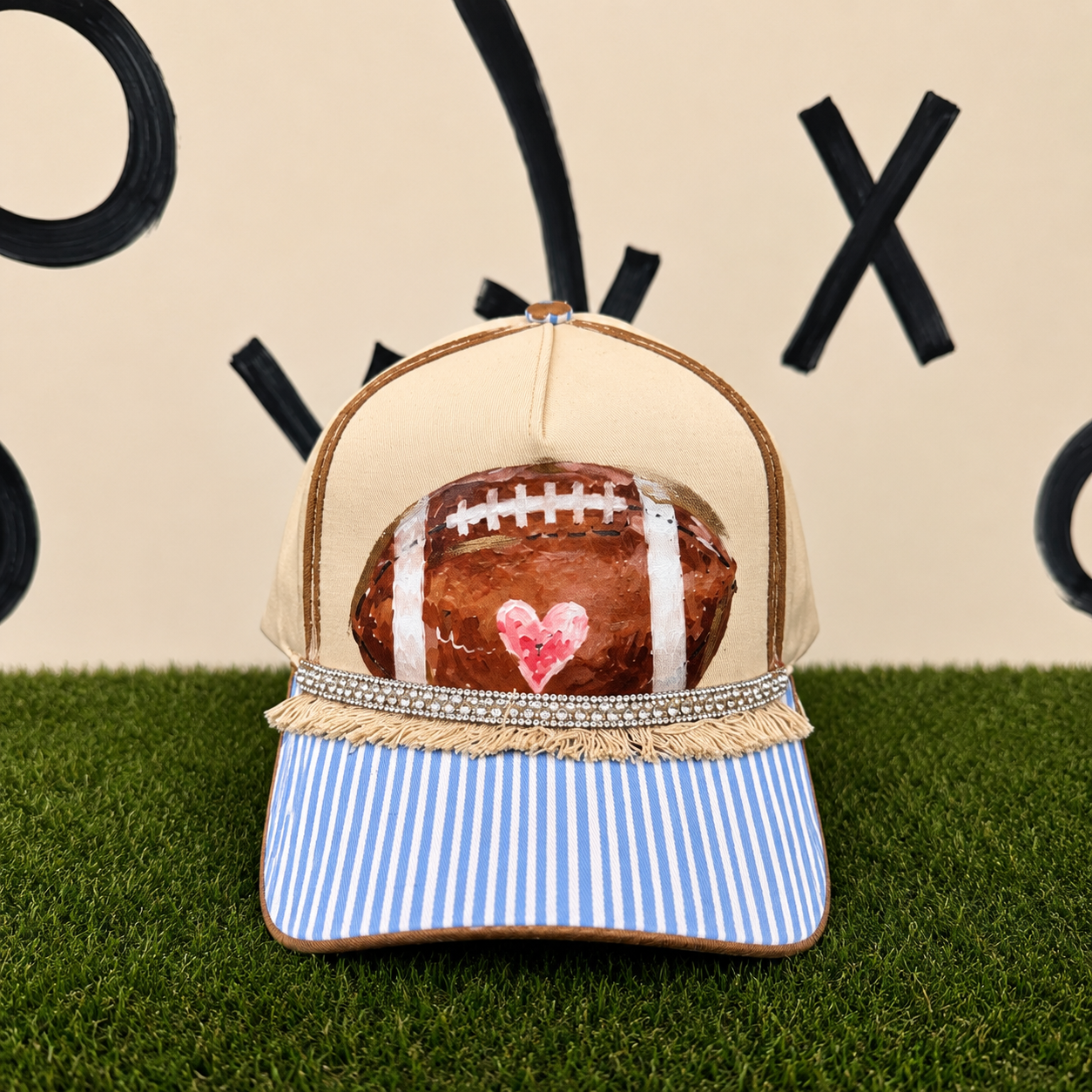 I HEART FOOTBALL STRIPED HAT
