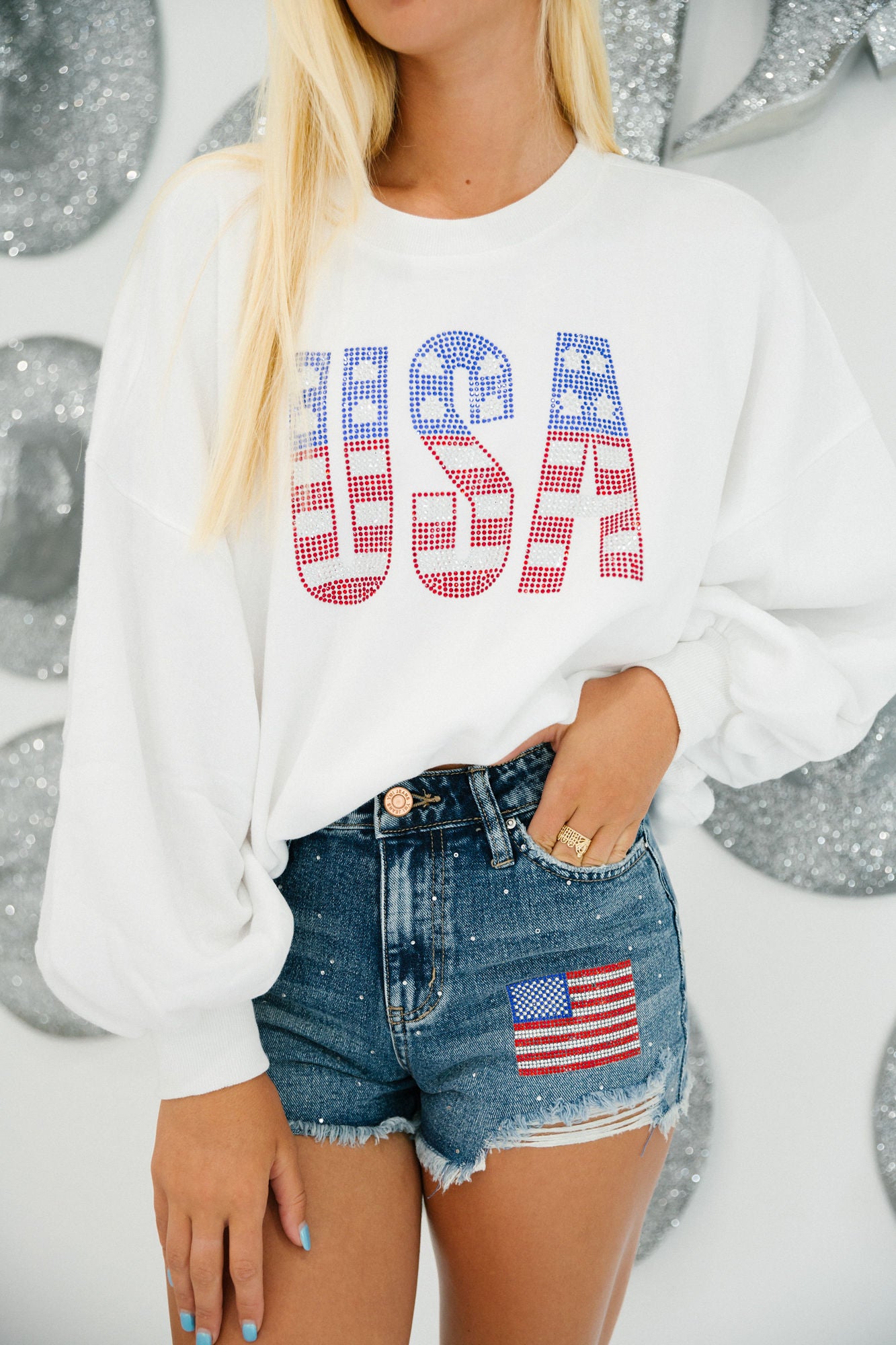 USA PATCH DENIM SHORTS Shorts Judith March