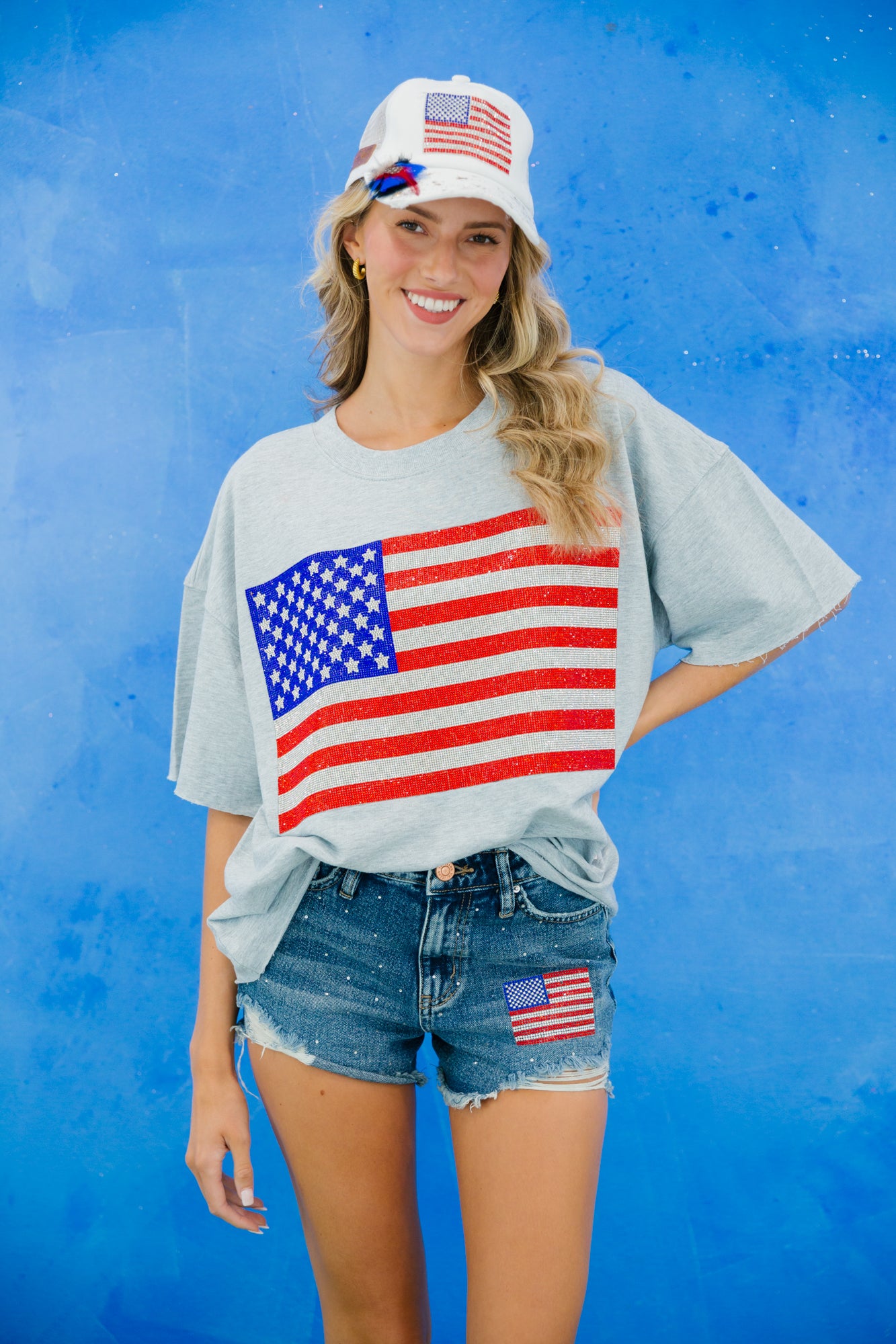 AMERICAN FLAG WHITE HAT HAT Judith March
