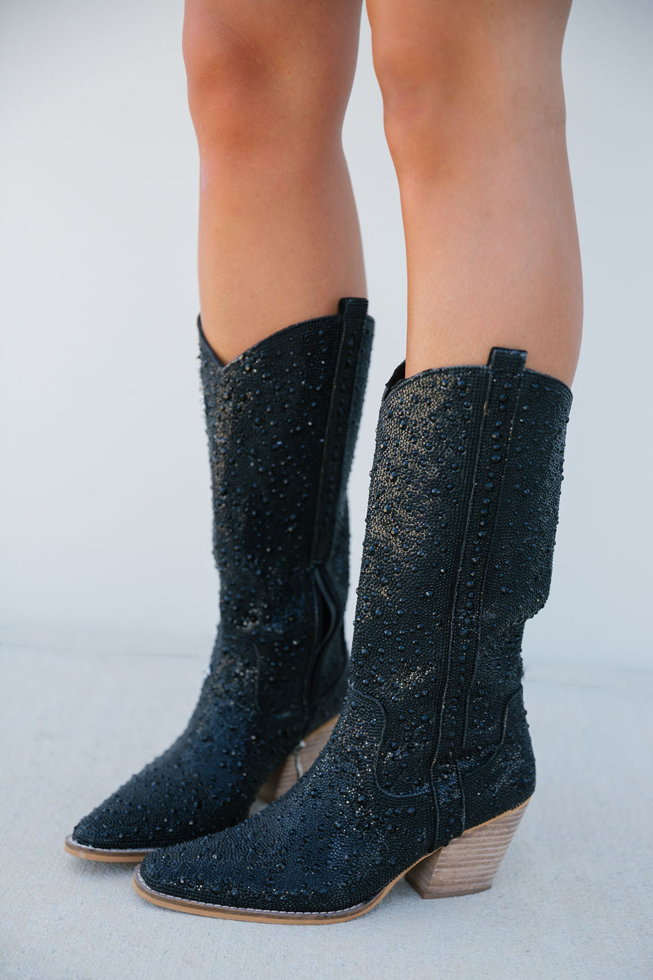 BLACK RHINESTONE BOOTS gameday23 Judith March 5.5  