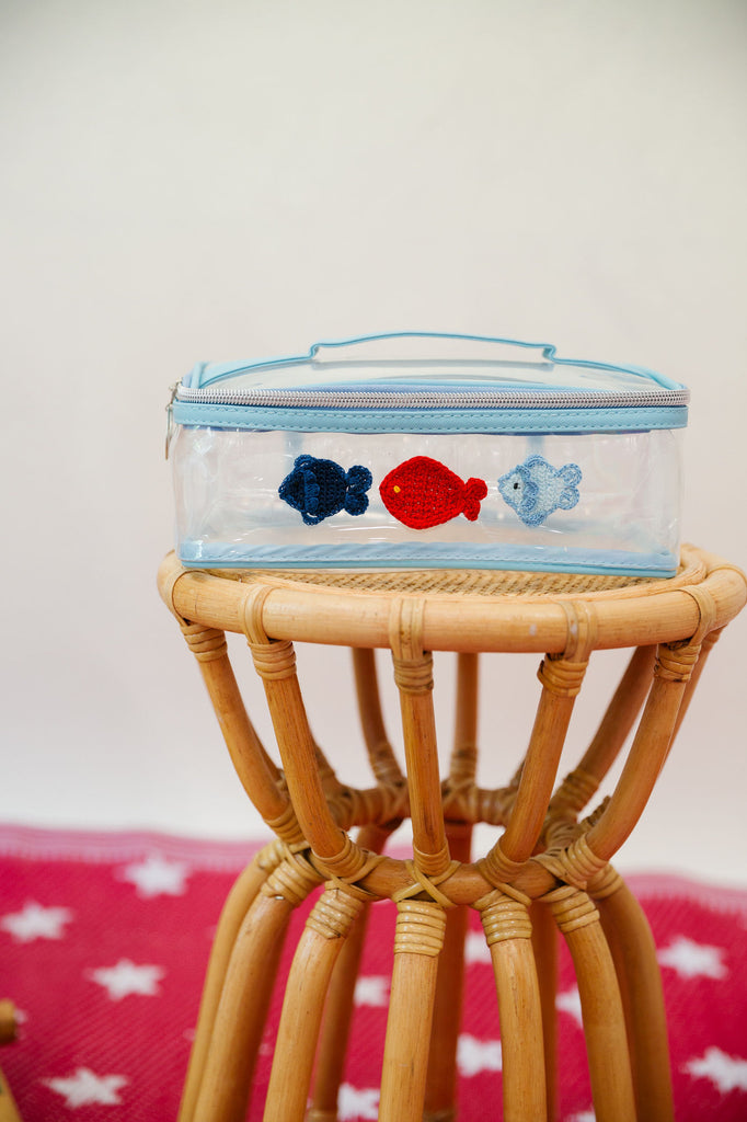 Clear box bag with fish patches