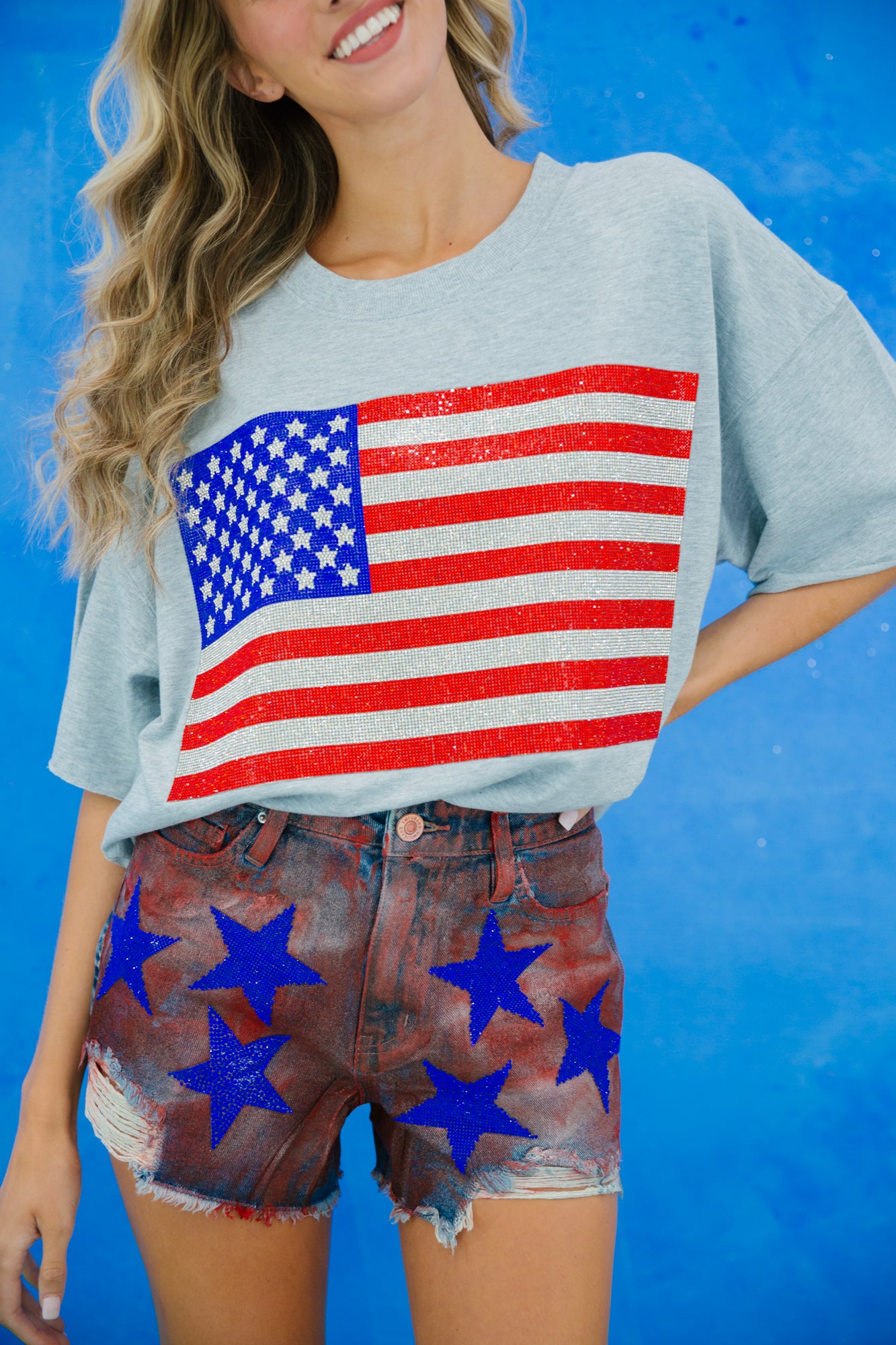 AMERICAN FLAG GREY TEE Tee Judith March