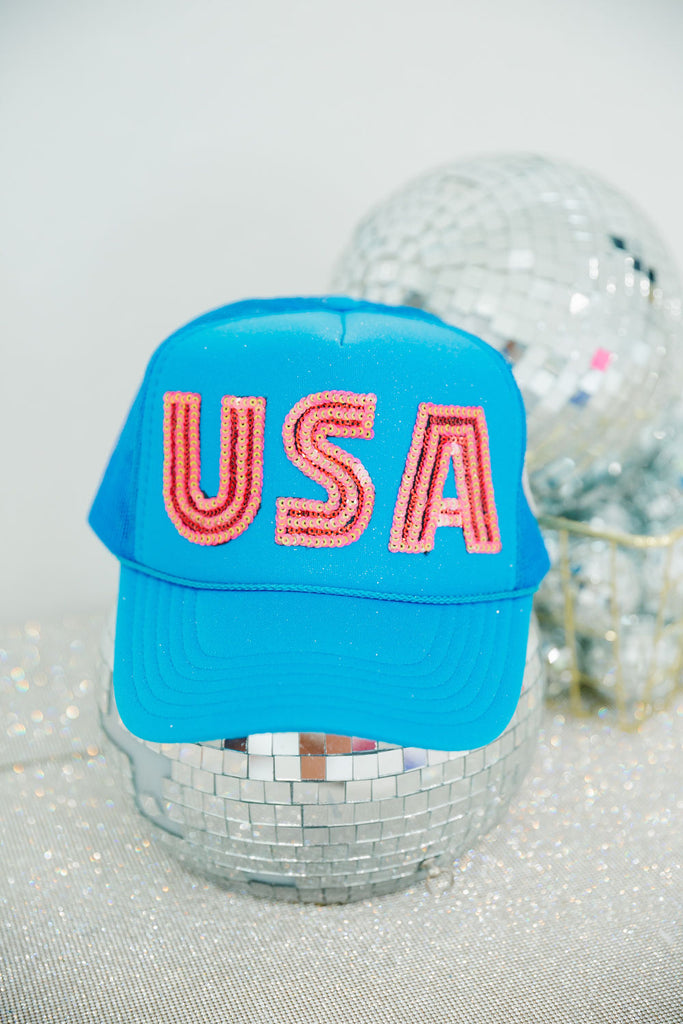 PINK SEQUIN USA TRUCKER HAT TRUCKER HAT Judith March   