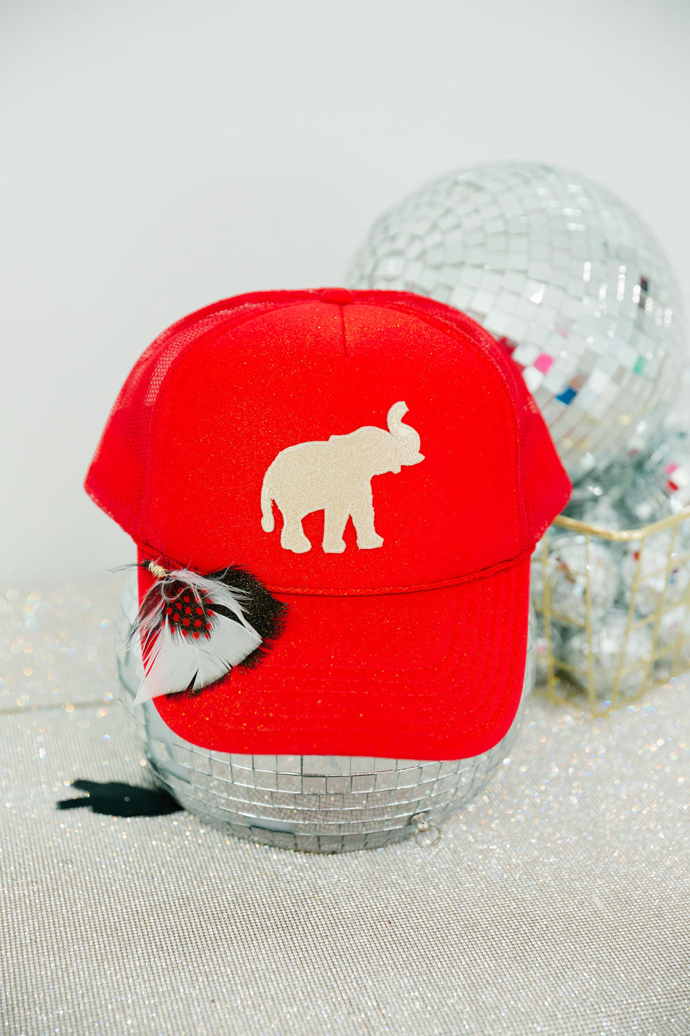 GOLDEN ELEPHANT RED TRUCKER HAT HAT Judith March