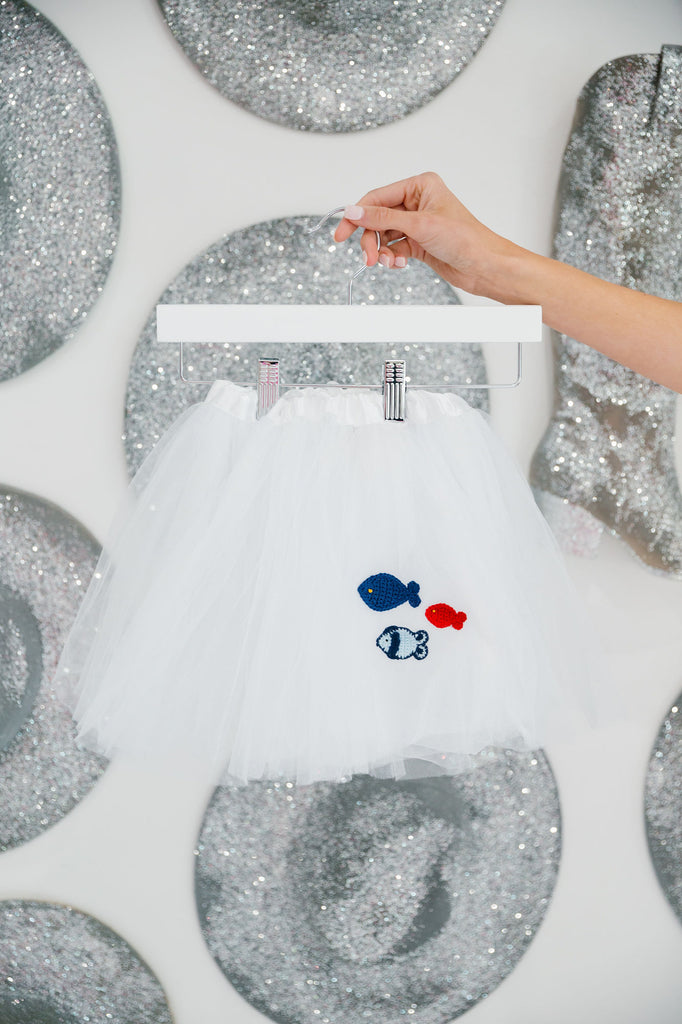 Kids white tutu with fish patches