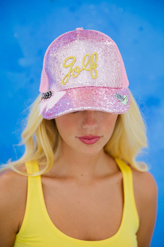 GOLF PINK GLITTER TRUCKER HAT Hats Judith March