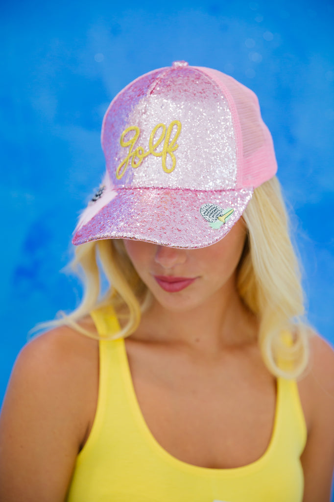 GOLF PINK GLITTER TRUCKER HAT Hats Judith March