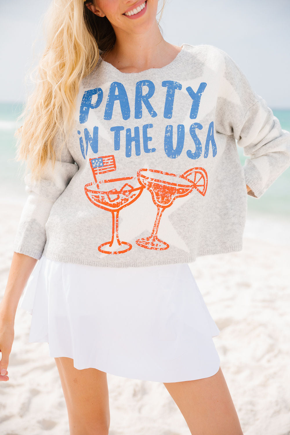 PARTY IN THE USA GREY STAR SWEATER SWEATER Judith March