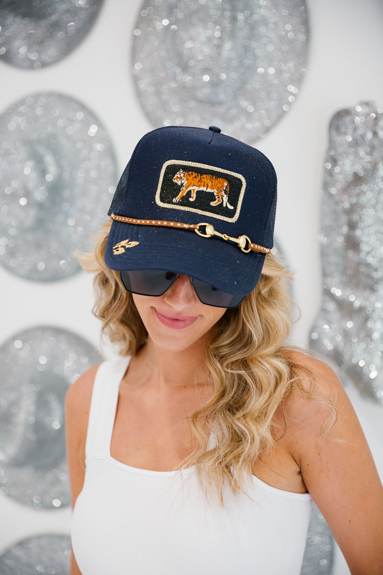 TIGER NAVY GLITTER TRUCKER HAT LIMITED EDITION Judith March