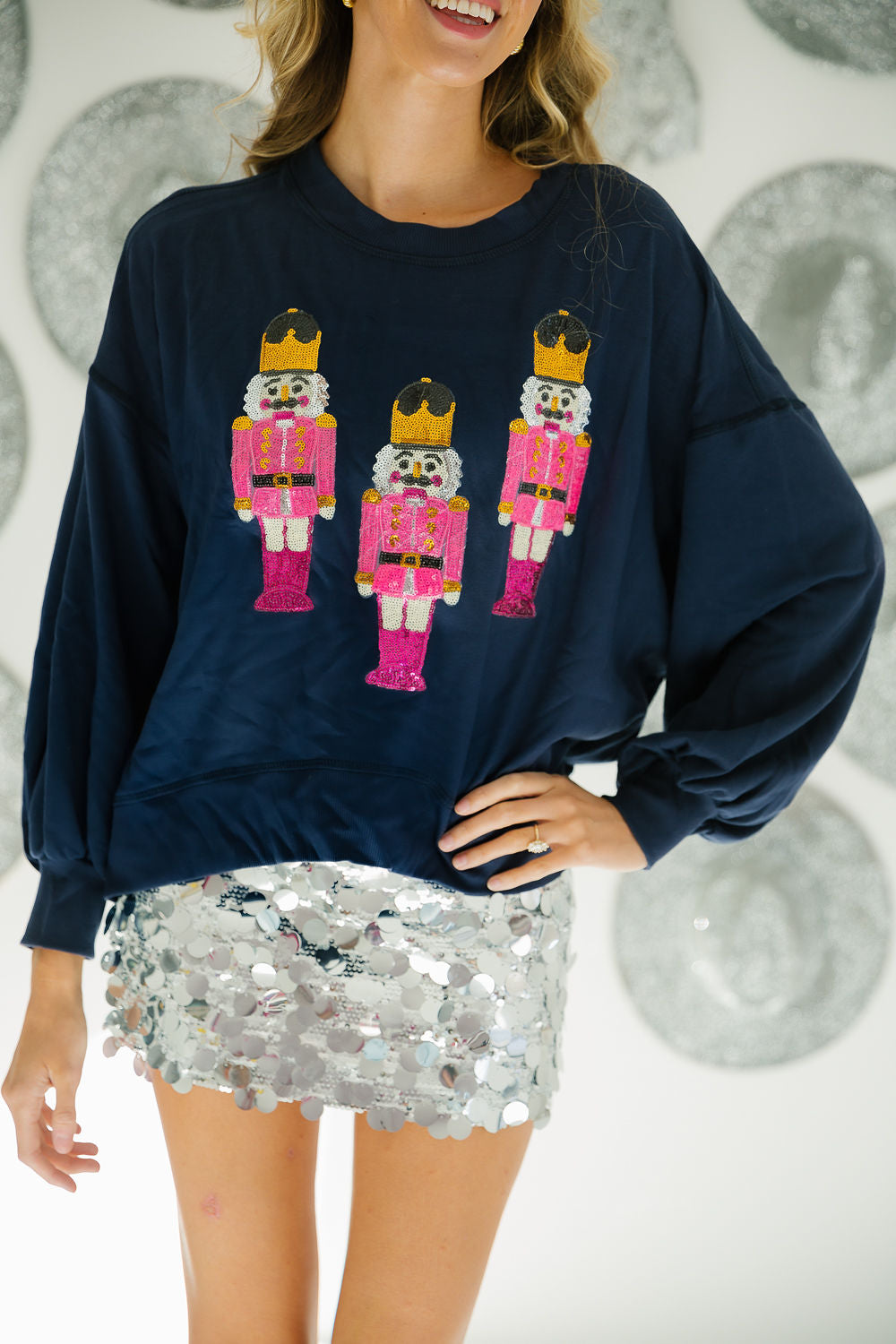 PINK SEQUIN NUTCRACKER PULLOVERS PULLOVER Judith March SMALL NAVY