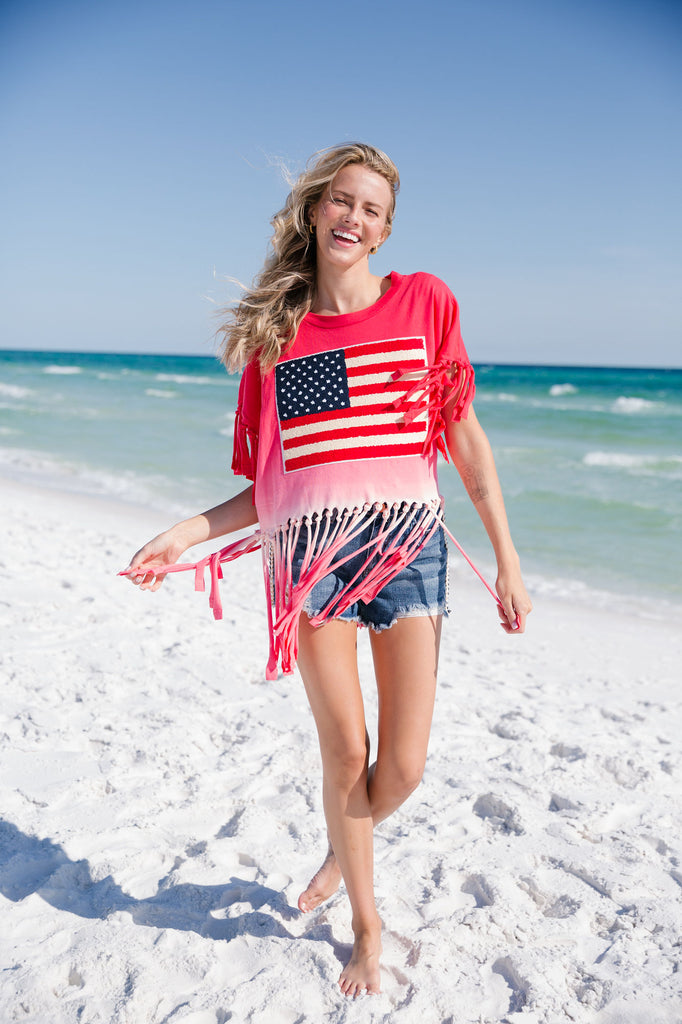 LIBERTY TIE DYE FRINGE TEE Tee Judith March ONE SIZE RED