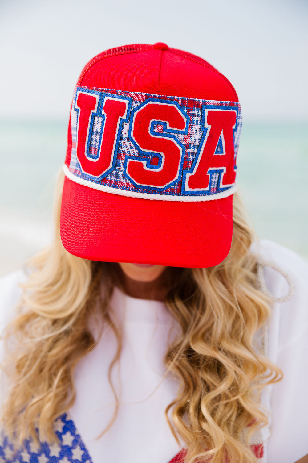 USA PLAID STRUCTURED HAT TRUCKER HAT Judith March