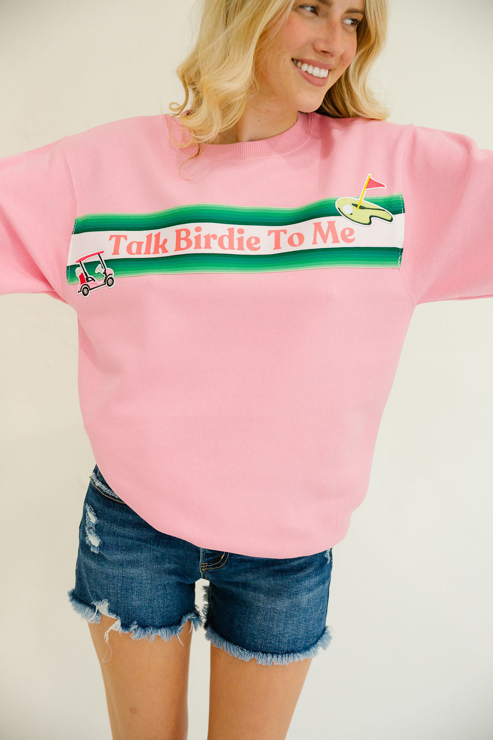TALK BIRDIE TO ME PINK PULLOVER PULLOVER Judith March