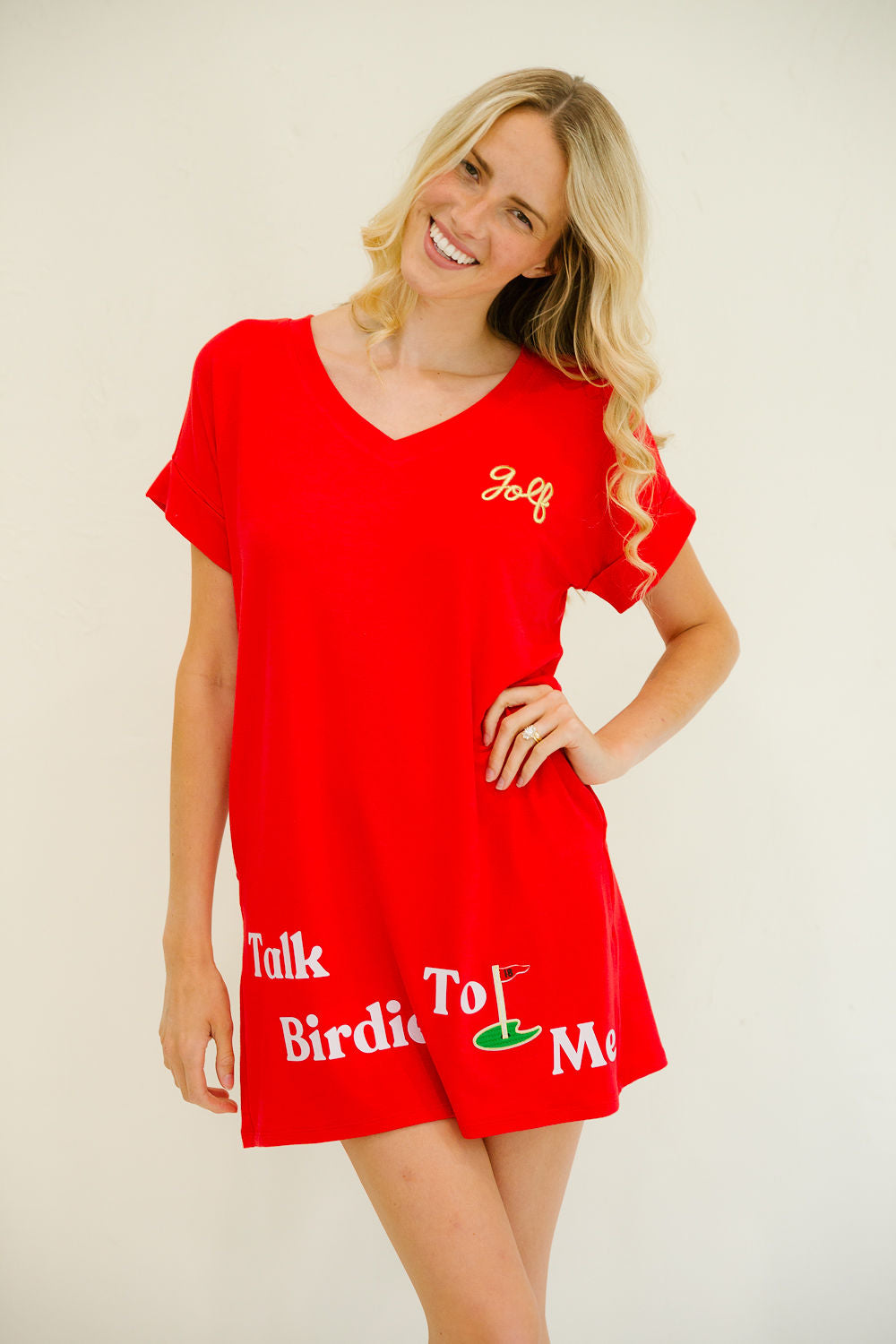 TALK BIRDIE TO ME RED T-SHIRT DRESS DRESS Judith March