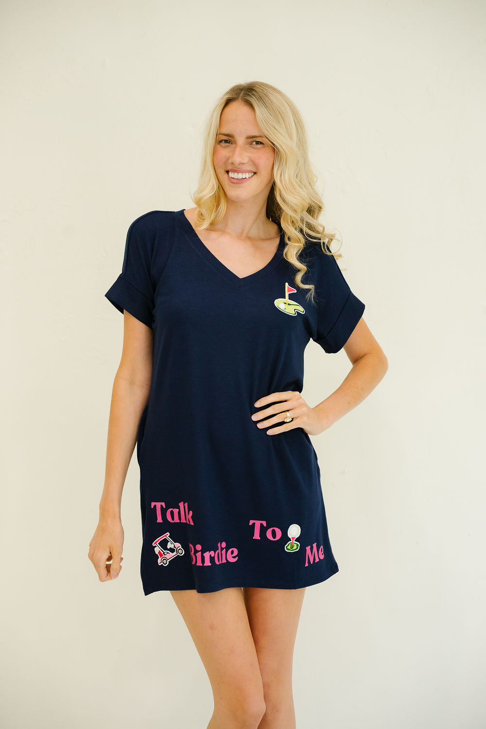 TALK BIRDIE TO ME NAVY T-SHIRT DRESS DRESS Judith March
