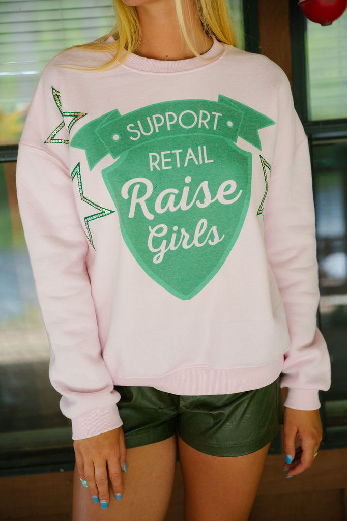 Pink pullover with green stars and green Support Retail Raise Girls print