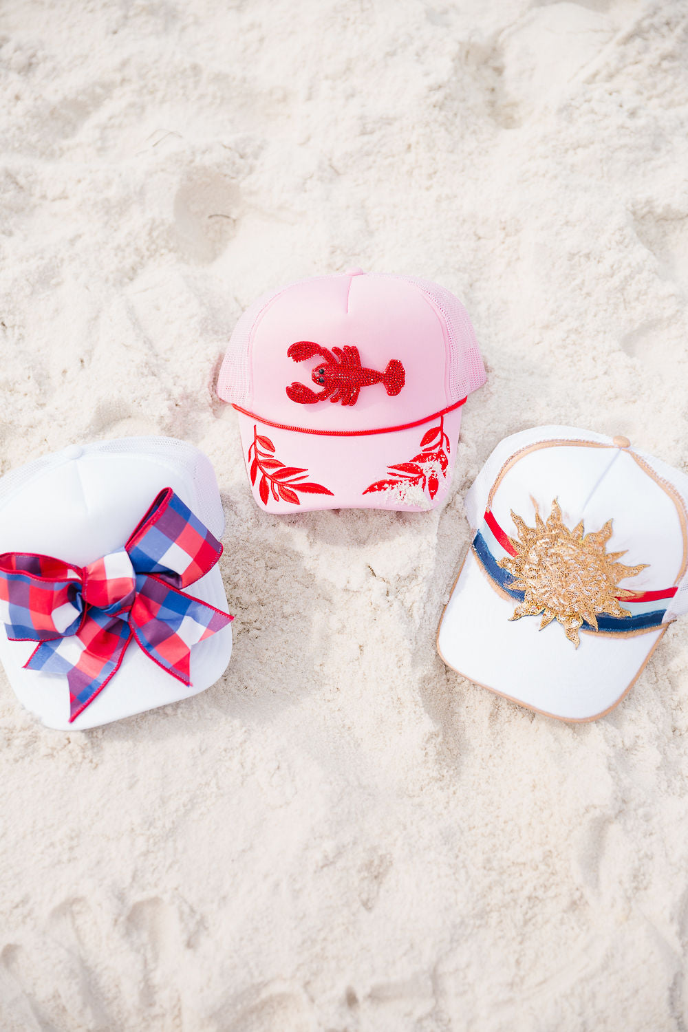 STAR-SPANGLED SUN WHITE STRUCTURED HAT TRUCKER HAT Judith March