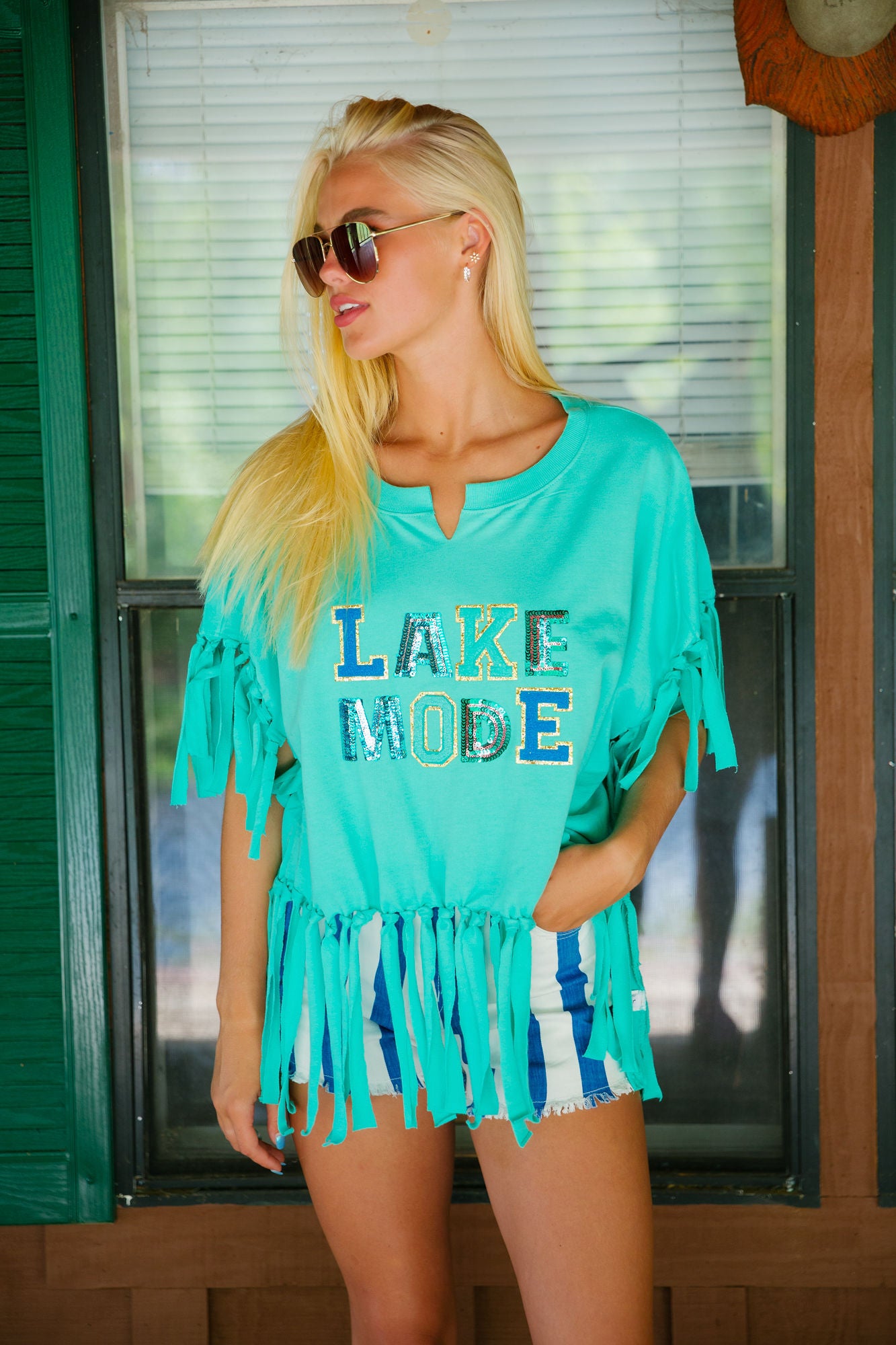LAKE MODE TEAL FRINGE TEE Tee Judith March   