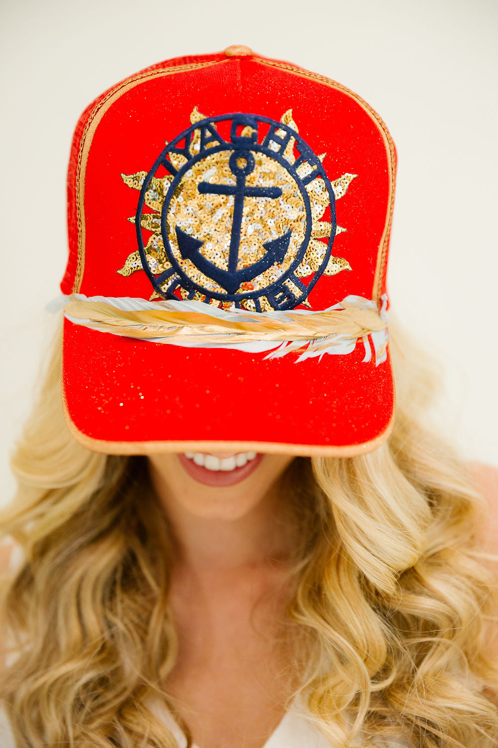 YACHT CLUB RED STRUCTURED HAT TRUCKER HAT Judith March