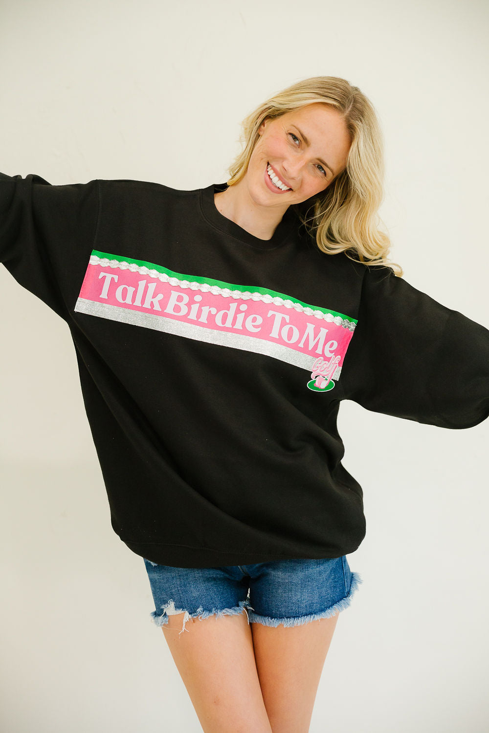 TALK BIRDIE TO ME BLACK PULLOVER PULLOVER Judith March