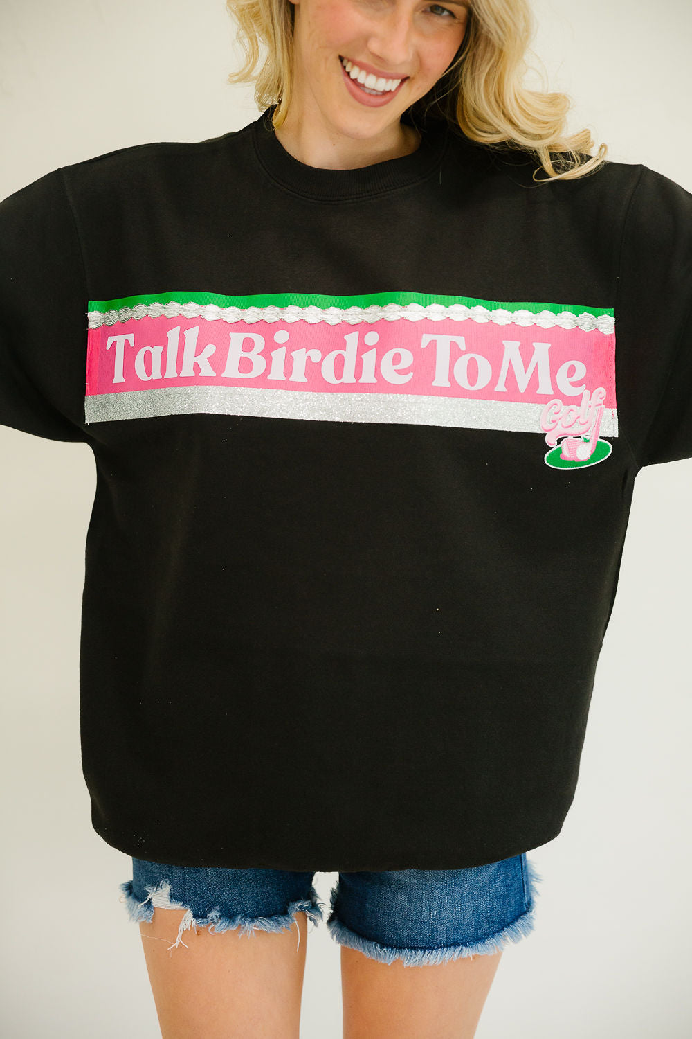 TALK BIRDIE TO ME BLACK PULLOVER PULLOVER Judith March