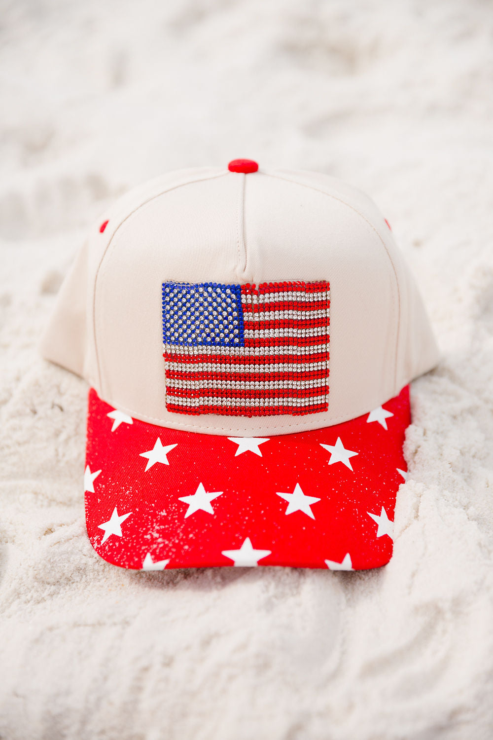 RHINESTONE FLAG STAR STRUCTURED HAT TRUCKER HAT Judith March