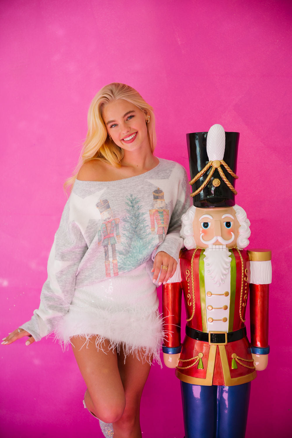 NUTCRACKER TREE GREY STAR SWEATER SWEATER Judith March