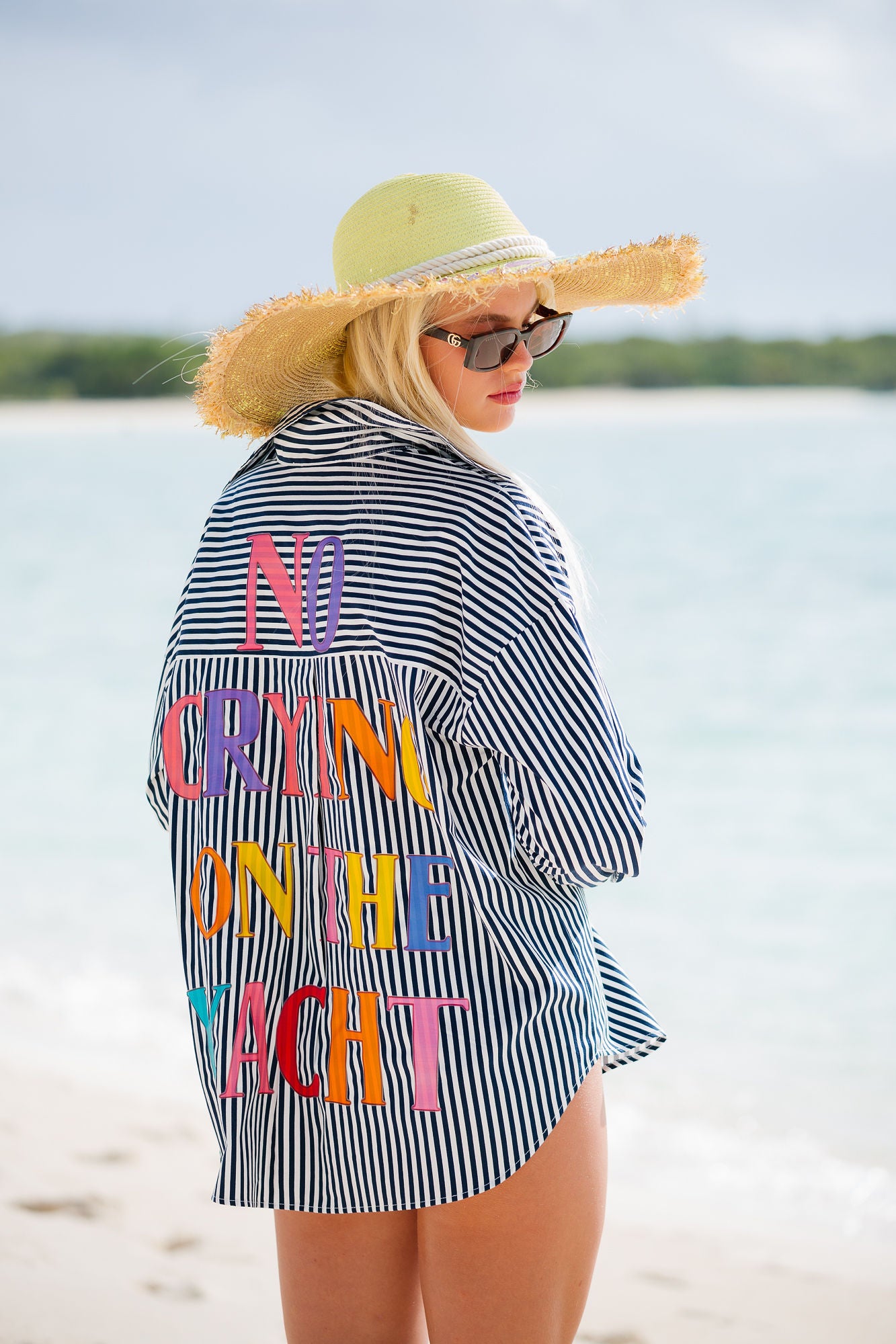 NO CRYING ON THE YACHT STRIPED BUTTON DOWN Button Down Judith March