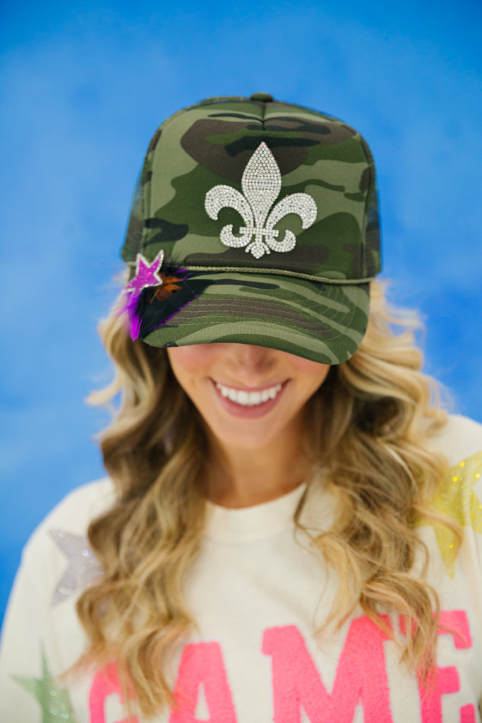 SHE'S A SAINT TRUCKER HAT gameday23 Judith March CAMO  