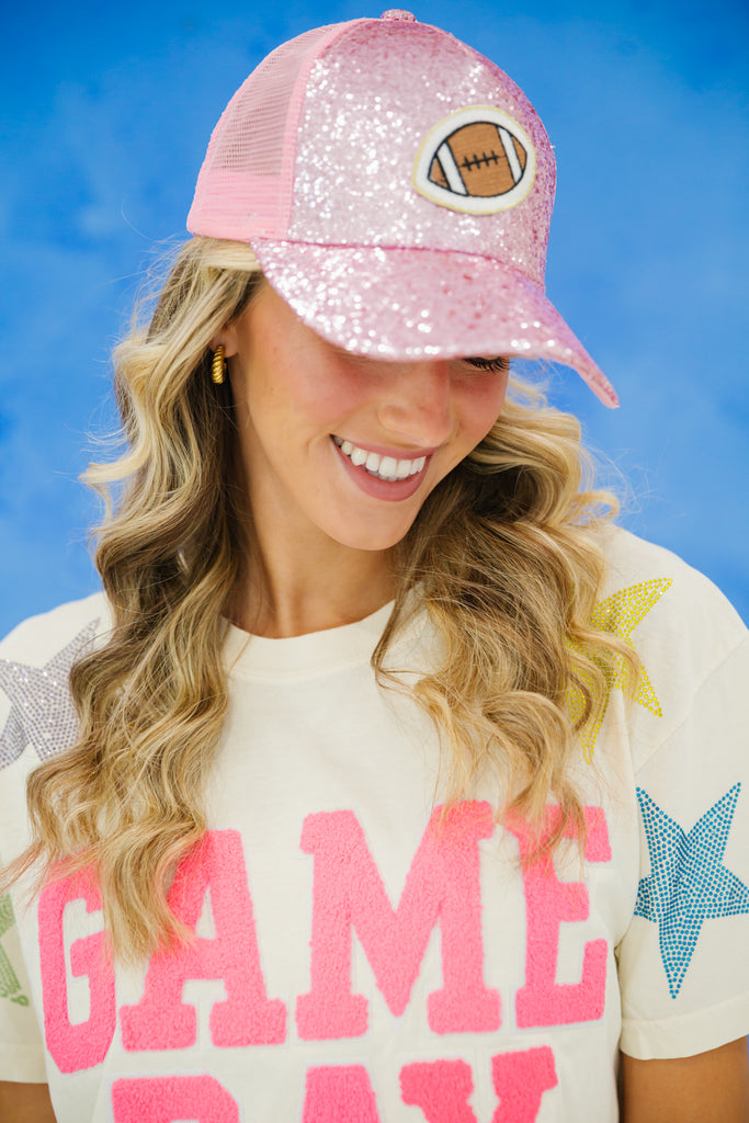 TOUCHDOWN PINK GLITTER HAT gameday23 Judith March