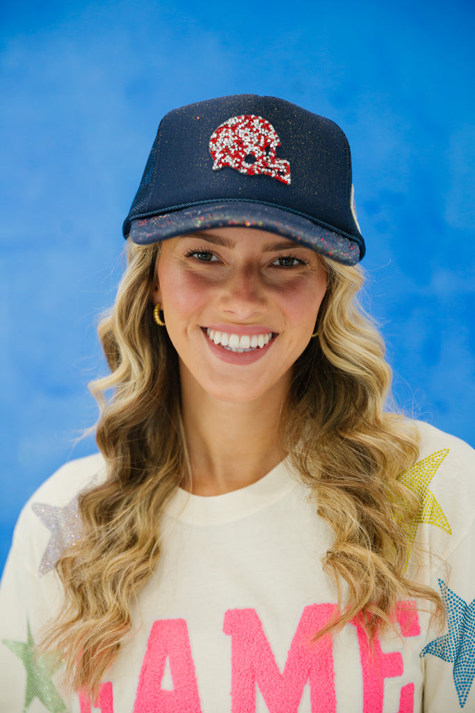 FOOTBALL HELMET GLITTER TRUCKER HAT gameday23 Judith March   