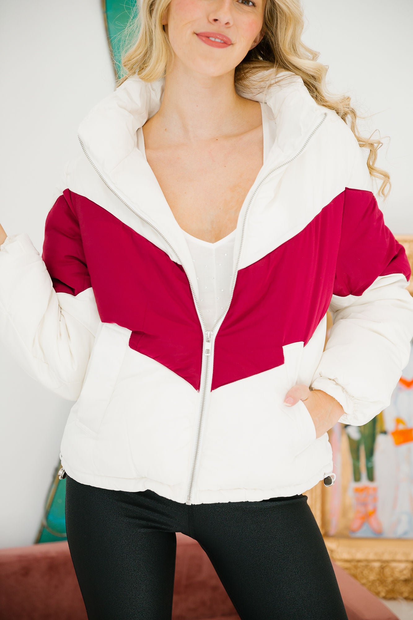 SLOPESIDE SPRITZ CHEVRON PUFFER JACKET JACKET Judith March