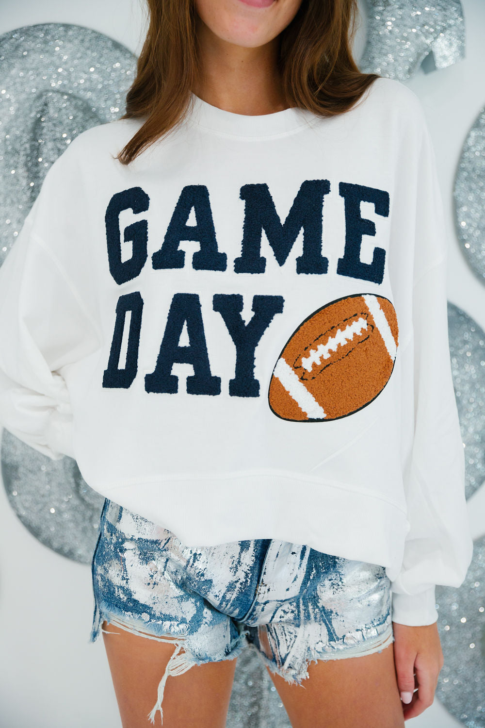 GAME DAY VARSITY FOOTBALL PULLOVERS gameday23 Judith March SMALL WHITE WITH NAVY LETTERS 