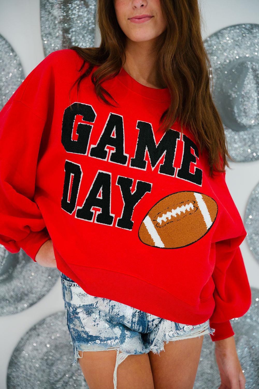 GAME DAY VARSITY FOOTBALL PULLOVERS gameday23 Judith March SMALL RED WITH BLACK LETTERS