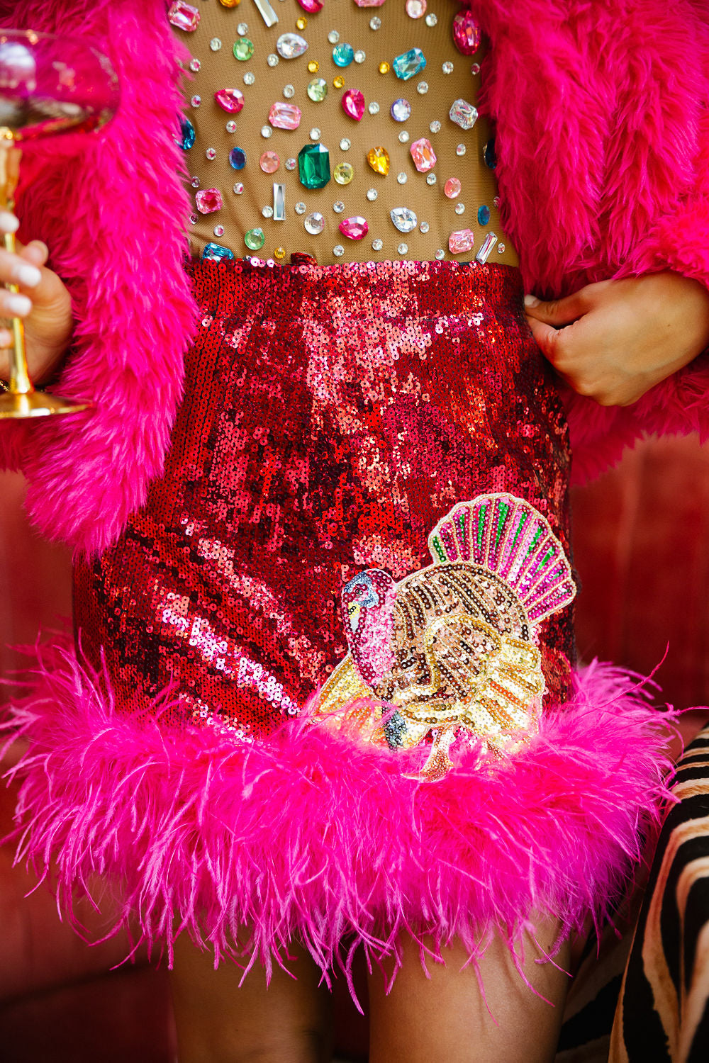 TURKEY SEQUIN FEATHER SKIRT SKIRT Judith March