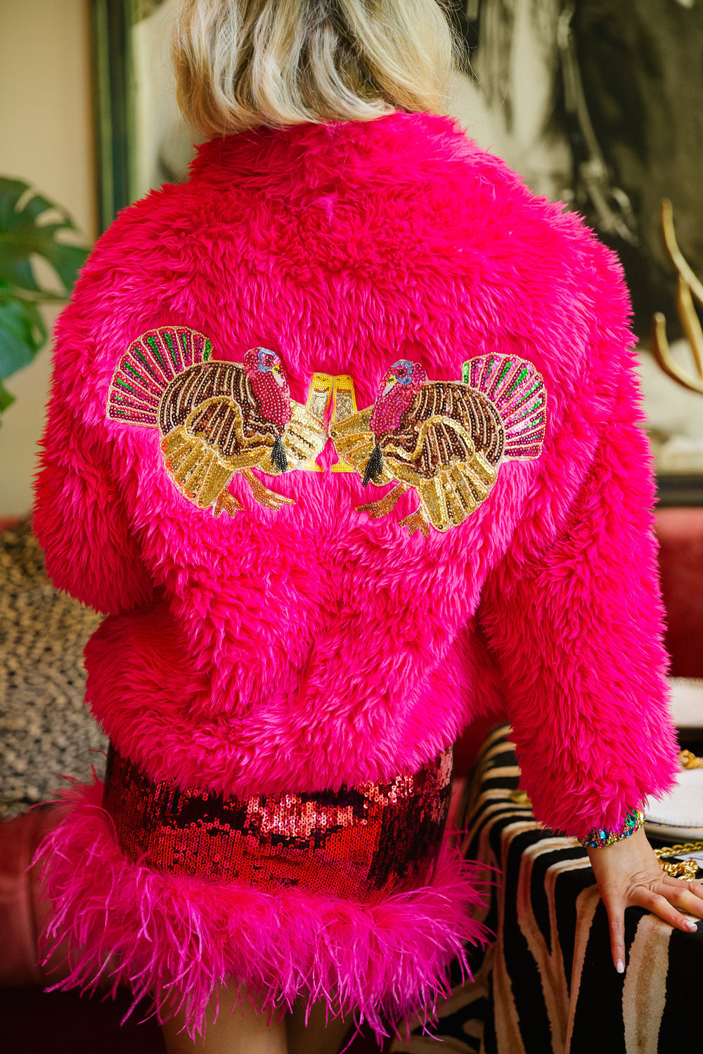 TURKEY CHEERS PINK FUR COAT JACKET Judith March