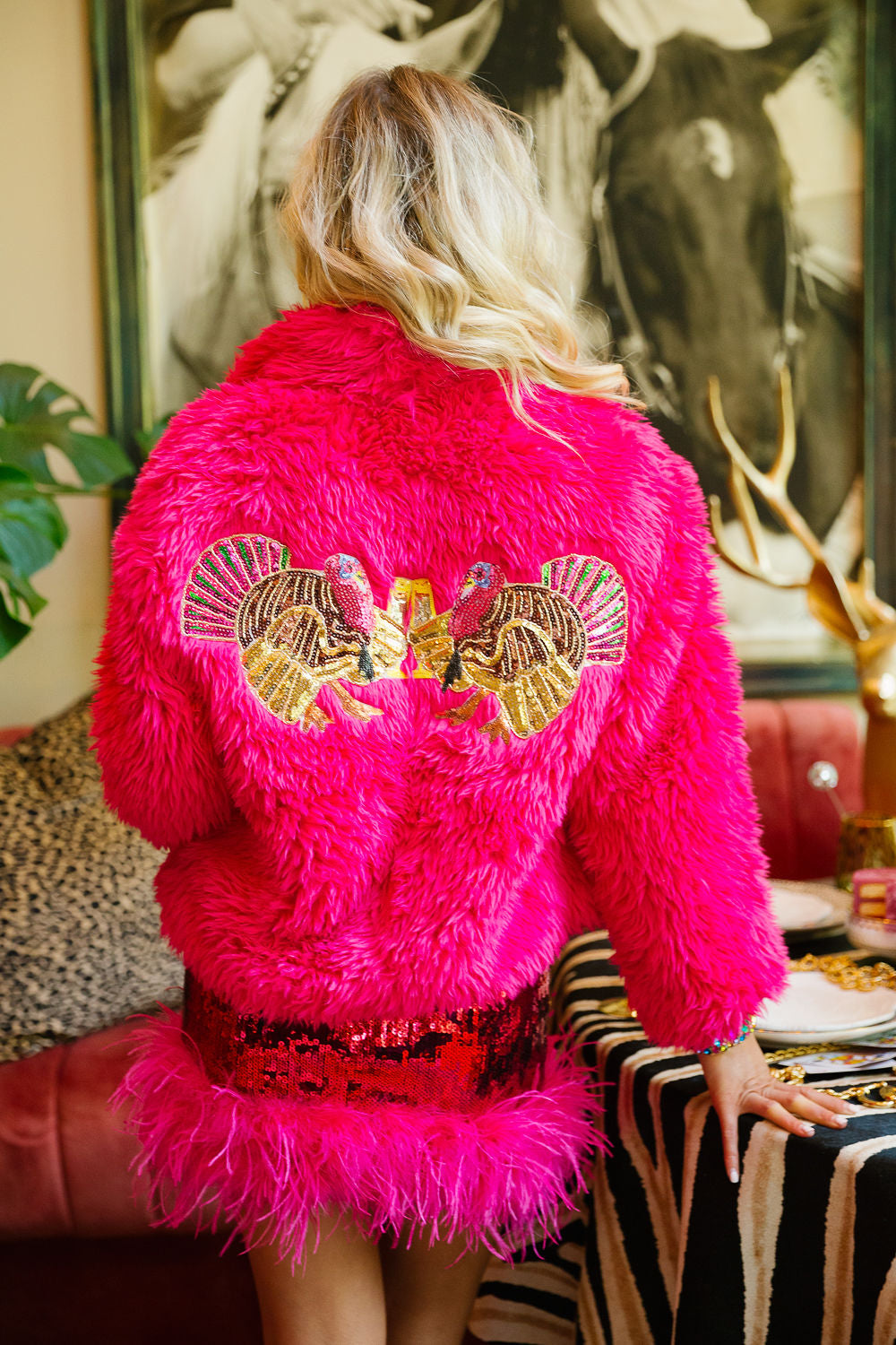 TURKEY CHEERS PINK FUR COAT JACKET Judith March
